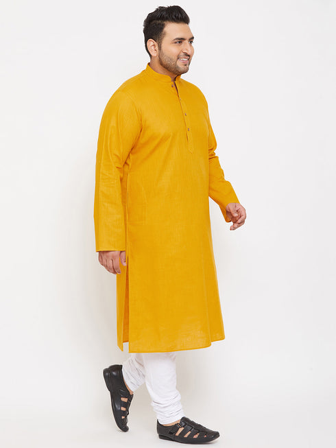 Vastramay Men's Plus Size Mustard Cotton Kurta And Pyjama Set