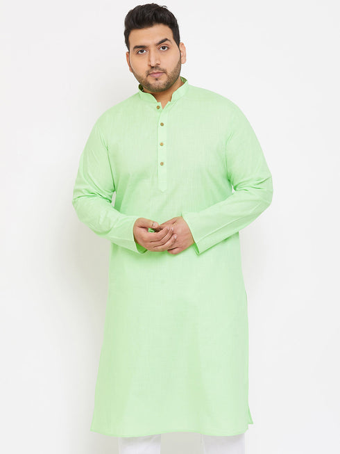 Vastramay Men's Plus Size Mint Green Cotton Kurta