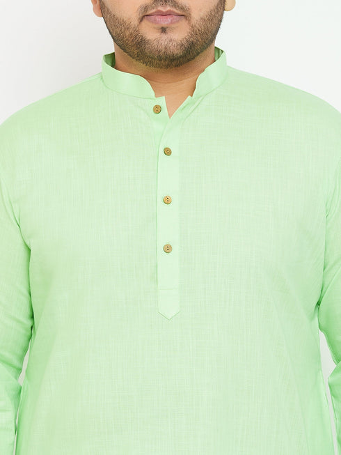 Vastramay Men's Plus Size Mint Green Cotton Kurta
