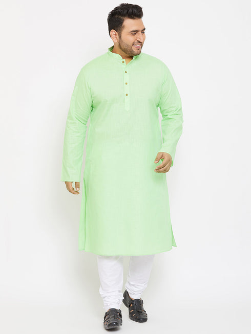 Vastramay Men's Plus Size Mint Green Cotton Kurta