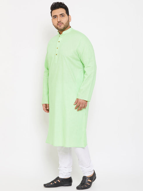 Vastramay Men's Plus Size Mint Green Cotton Kurta And Pyjama Set