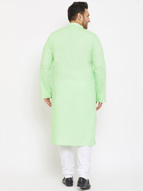 Vastramay Men's Plus Size Mint Green Cotton Kurta And Pyjama Set