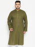 Vastramay Men's Plus Size Mahendi Green Cotton Blend Kurta