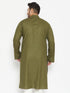 Vastramay Men's Plus Size Mahendi Green Cotton Blend Kurta