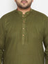Vastramay Men's Plus Size Mahendi Green Cotton Blend Kurta