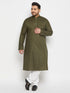 Vastramay Men's Plus Size Mehndi Green Cotton Kurta And Cotton Pant Style Pyjama Set