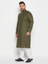 Vastramay Men's Plus Size Mehndi Green Cotton Kurta And Cotton Pant Style Pyjama Set