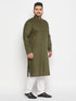 Vastramay Men's Plus Size Mehndi Green Cotton Kurta And Cotton Pant Style Pyjama Set