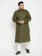Vastramay Men's Plus Size Mahendi Green And White Cotton Blend Kurta Pyjama Set