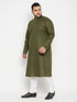 Vastramay Men's Plus Size Mahendi Green And White Cotton Blend Kurta Pyjama Set