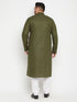 Vastramay Men's Plus Size Mahendi Green And White Cotton Blend Kurta Pyjama Set