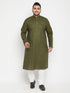 Vastramay Men's Plus Size Mahendi Green And White Cotton Blend Kurta Pyjama Set