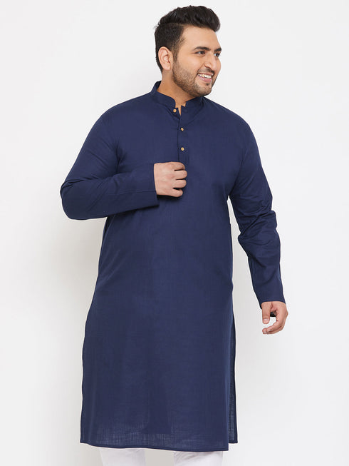 Vastramay Men's Plus Size Navy Blue Cotton Kurta