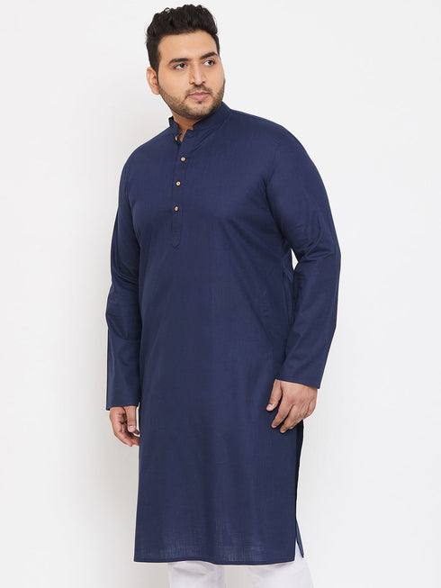 Vastramay Men's Plus Size Navy Blue Cotton Kurta