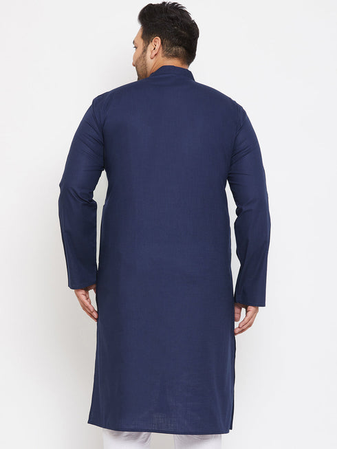 Vastramay Men's Plus Size Navy Blue Cotton Kurta