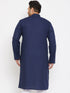Vastramay Men's Plus Size Navy Blue Cotton Kurta
