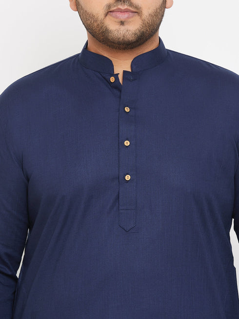 Vastramay Men's Plus Size Navy Blue Cotton Kurta