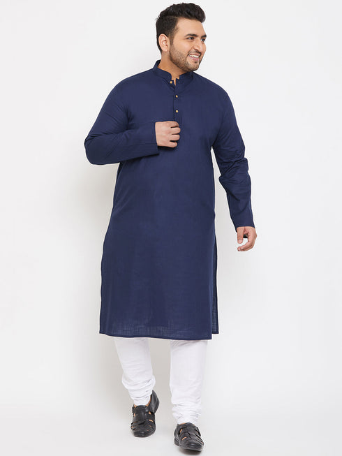 Vastramay Men's Plus Size Navy Blue Cotton Kurta