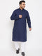 Vastramay Men's Plus Size Navy Blue Cotton Kurta And Pyjama Set