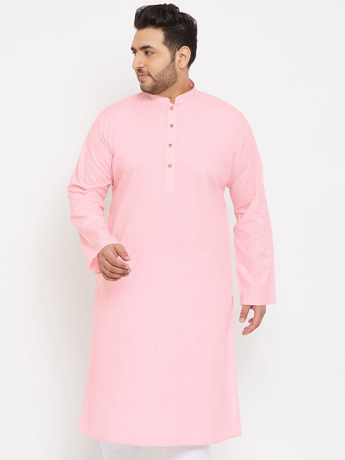 Vastramay Men's Plus Size Pink Cotton Kurta