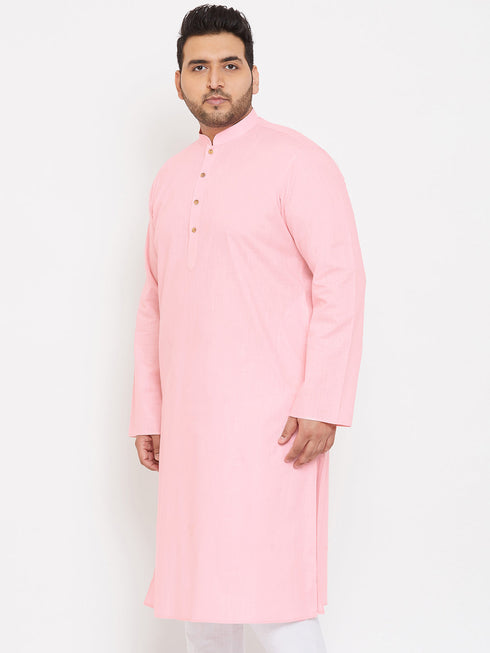 Vastramay Men's Plus Size Pink Cotton Kurta