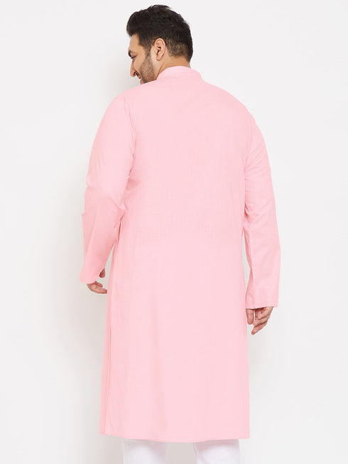 Vastramay Men's Plus Size Pink Cotton Kurta