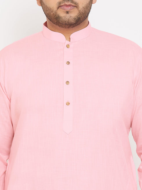 Vastramay Men's Plus Size Pink Cotton Kurta