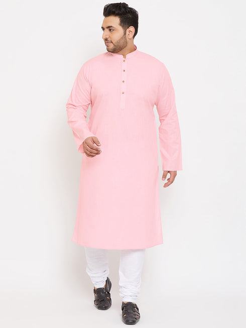 Vastramay Men's Plus Size Pink Cotton Kurta