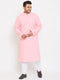 Vastramay Men's Plus Size Pink Cotton Kurta And Pyjama Set