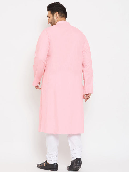 Vastramay Men's Plus Size Pink Cotton Kurta And Pyjama Set