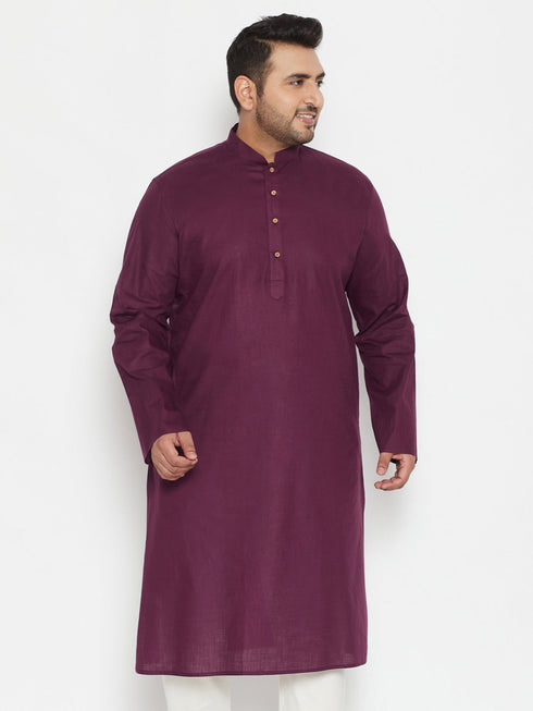 Vastramay Men's Plus Size Purple Cotton Blend Kurta