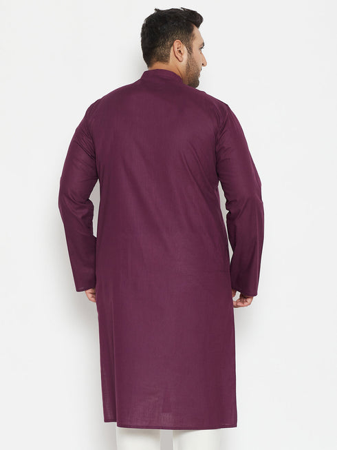 Vastramay Men's Plus Size Purple Cotton Blend Kurta