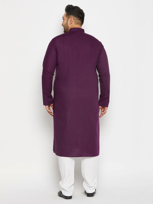 Vastramay Men's Plus Size Purple Cotton Kurta And Cotton Pant Style Pyjama Set