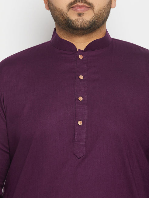 Vastramay Men's Plus Size Purple Cotton Kurta And Cotton Pant Style Pyjama Set