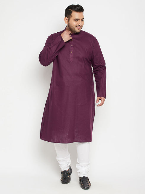 Vastramay Men's Plus Size Purple Cotton Blend Kurta