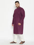 Vastramay Men's Plus Size Purple And Cream Cotton Blend Kurta Pyjama Set