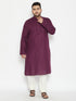 Vastramay Men's Plus Size Purple And Cream Cotton Blend Kurta Pyjama Set