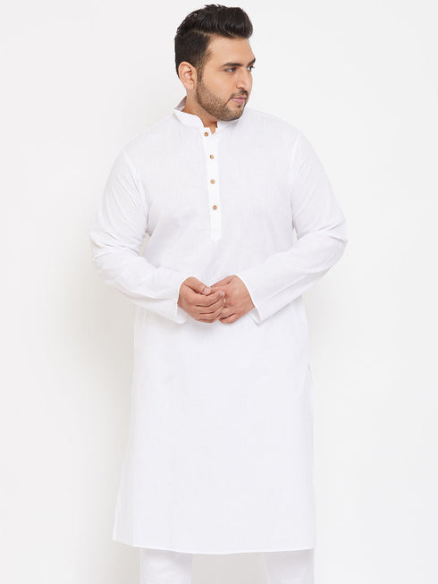 Vastramay Men's Plus Size White Cotton Kurta