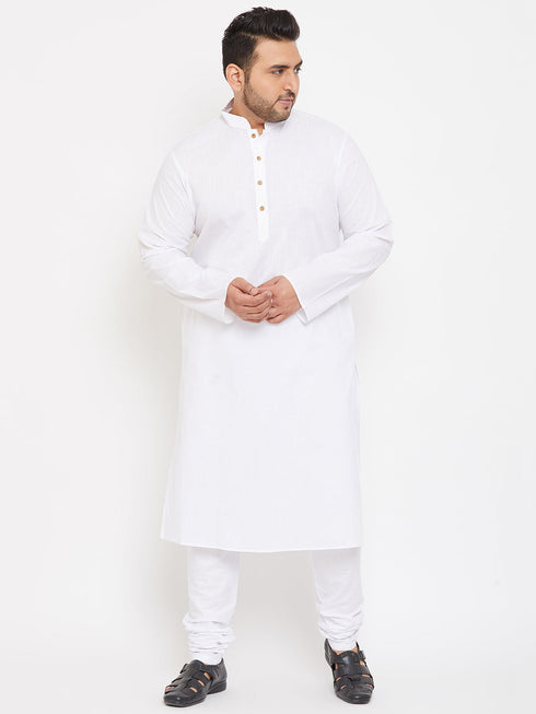 Vastramay Men's Plus Size White Cotton Kurta