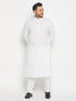 Vastramay Men's Plus Size White Cotton Kurta And Cotton Pant Style Pyjama Set