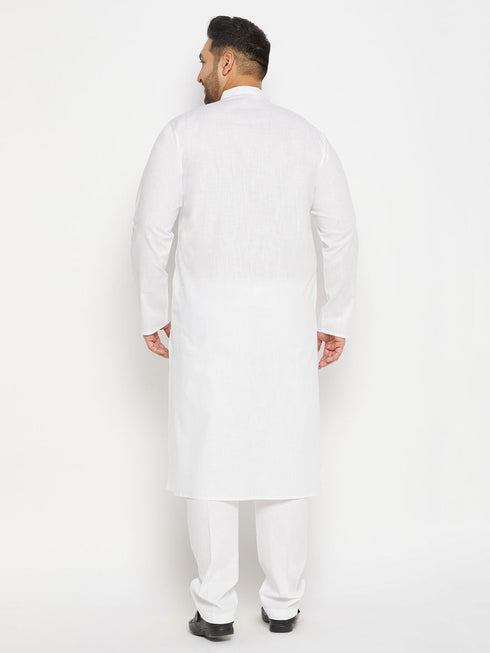 Vastramay Men's Plus Size White Cotton Kurta And Cotton Pant Style Pyjama Set