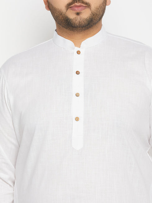 Vastramay Men's Plus Size White Cotton Kurta And Cotton Pant Style Pyjama Set