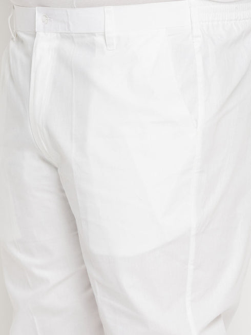 Vastramay Men's Plus Size White Cotton Kurta And Cotton Pant Style Pyjama Set