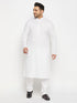 Vastramay Men's Plus Size White Cotton Kurta And Cotton Pant Style Pyjama Set