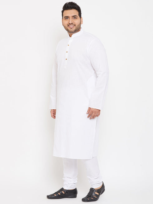 Vastramay Men's Plus Size White Cotton Kurta And Pyjama Set