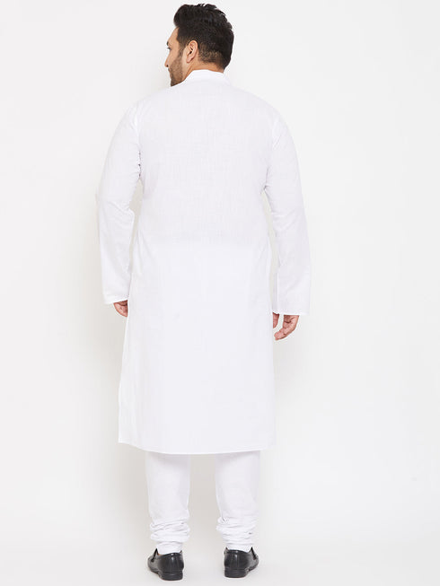 Vastramay Men's Plus Size White Cotton Kurta And Pyjama Set