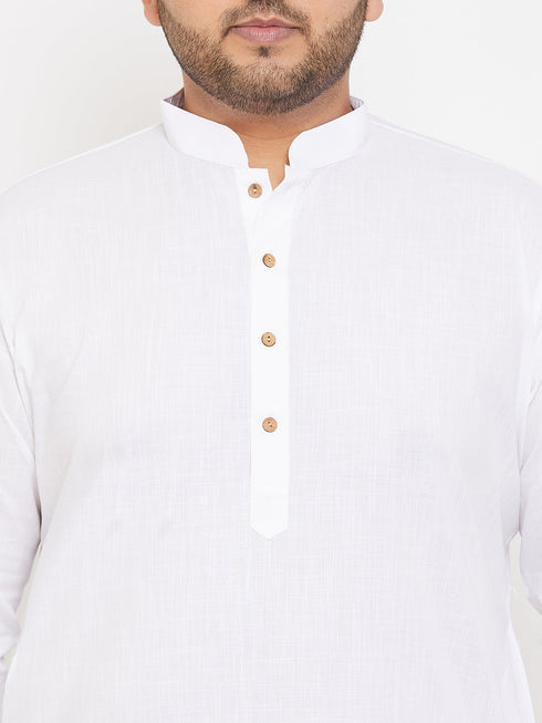 Vastramay Men's Plus Size White Cotton Kurta And Pyjama Set
