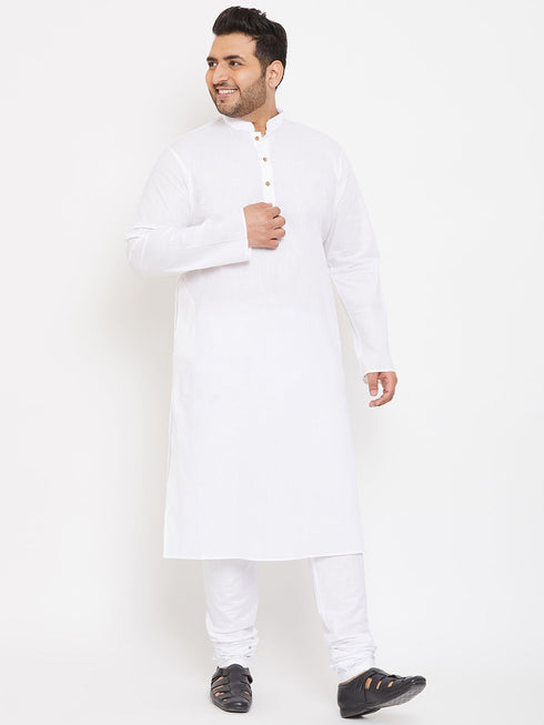 Vastramay Men's Plus Size White Cotton Kurta And Pyjama Set