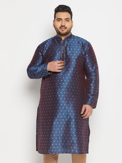 Vastramay Men's Plus Size Navy Blue Zari Weaved Kurta