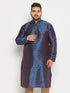 Vastramay Men's Plus Size Navy Blue Zari Weaved Kurta